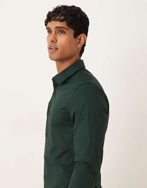 ASOS DESIGN Formal Skinny Shirt In Pine Green