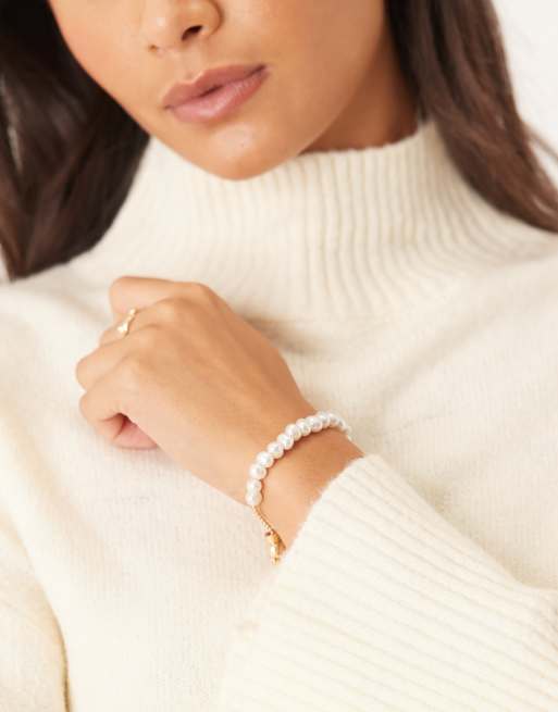 ASOS DESIGN Friendship Bracelet With Faux Freshwater Pearls In Gold Tone
