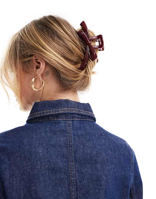 ASOS DESIGN hair claw with bow design in burgundy