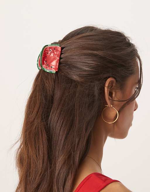 ASOS DESIGN hair claw with watermelon design in red