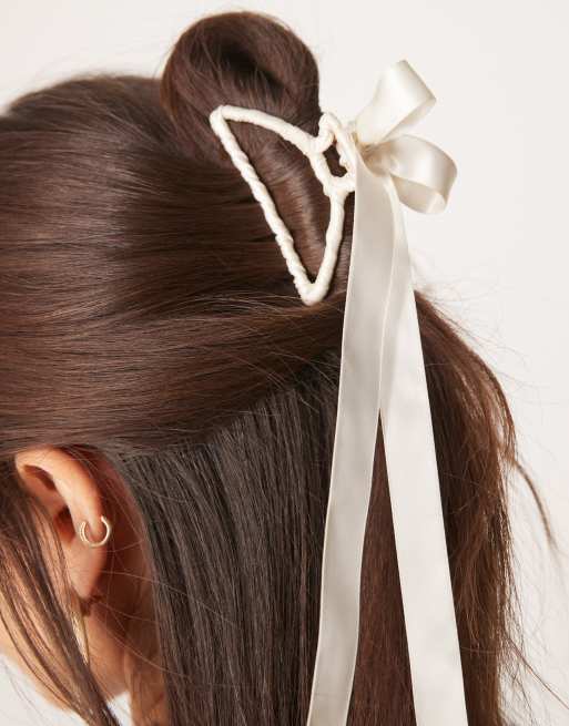 ASOS DESIGN Hair Claw With Wrap Around White Ribbon Detail