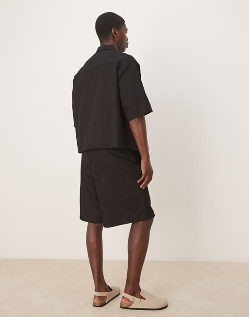 ASOS DESIGN Half Sleeve Co-ord Shirt With Zip Neck In Black