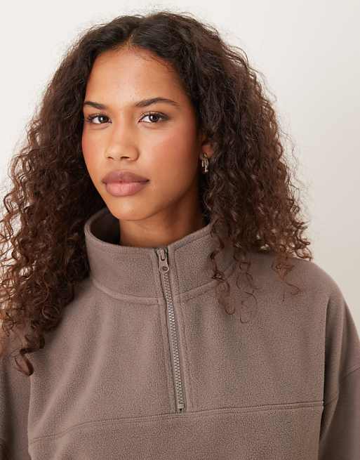 ASOS DESIGN Half Zip Polar Fleece In Taupe