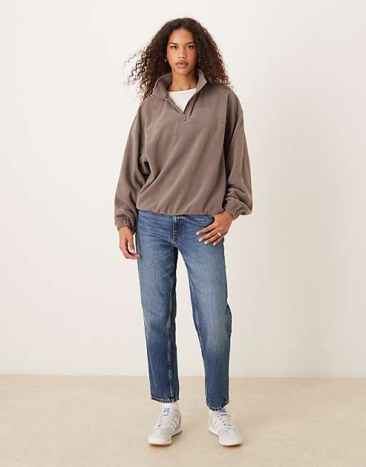 ASOS DESIGN Half Zip Polar Fleece In Taupe