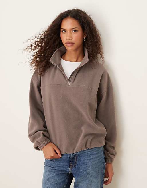 ASOS DESIGN half zip polar fleece in taupe