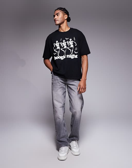 ASOS DESIGN Halloween Boxy Oversized T-shirt With Dancing Skeleton Graphic In Black