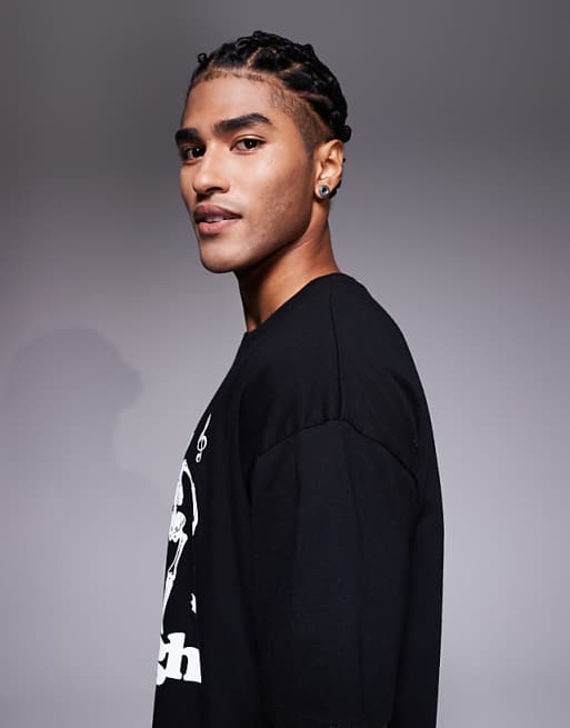 ASOS DESIGN Halloween Boxy Oversized T-shirt With Dancing Skeleton Graphic In Black