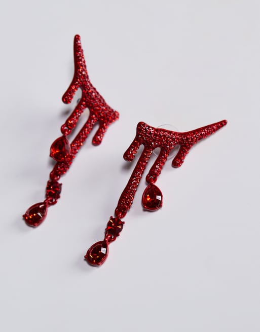 ASOS DESIGN Halloween Earrings With Diamante Drip Effect Earrings In Red