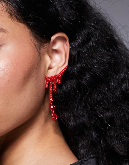 ASOS DESIGN Halloween earrings with diamante drip effect earrings in red
