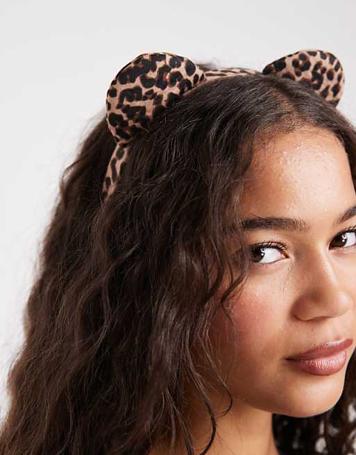 ASOS DESIGN Halloween headband with fluffy leopard ears in brown multi