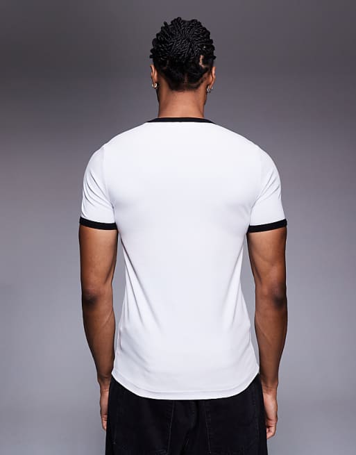 ASOS DESIGN Halloween Muscle Fit Ringer T-shirt With Photographic Vampire Graphic In White