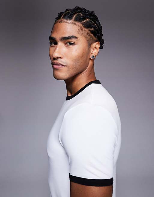 ASOS DESIGN Halloween Muscle Fit Ringer T-shirt With Photographic Vampire Graphic In White