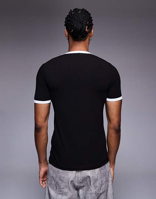 ASOS DESIGN Halloween Muscle Fit Ringer T-shirt With Slogan Text Graphic In Black