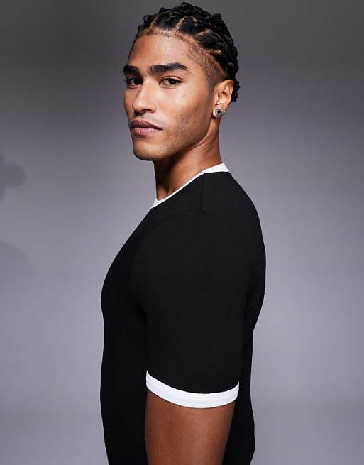 ASOS DESIGN Halloween Muscle Fit Ringer T-shirt With Slogan Text Graphic In Black