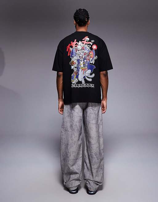 ASOS DESIGN Halloween Oversized T-shirt With Cat Graphic In Black