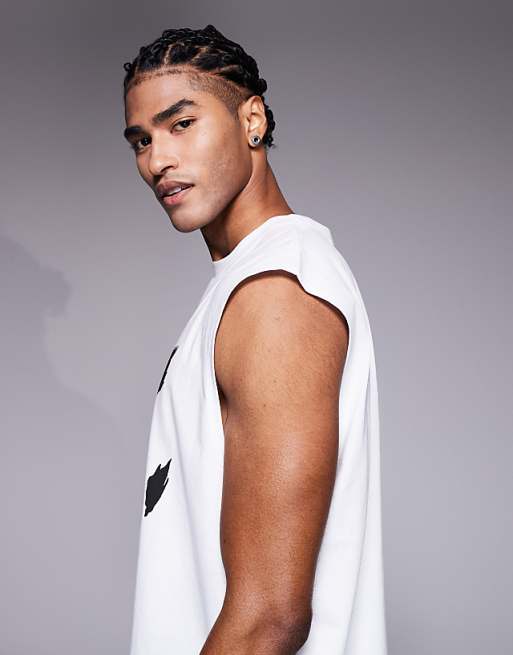 ASOS DESIGN Halloween Oversized Tank With Scary Face Graphic In White