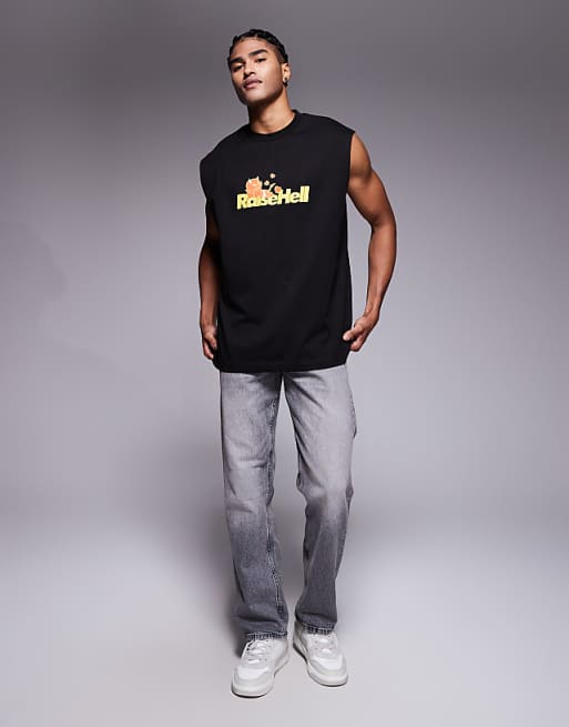 ASOS DESIGN Halloween Oversized Tank With Text Graphic In Black