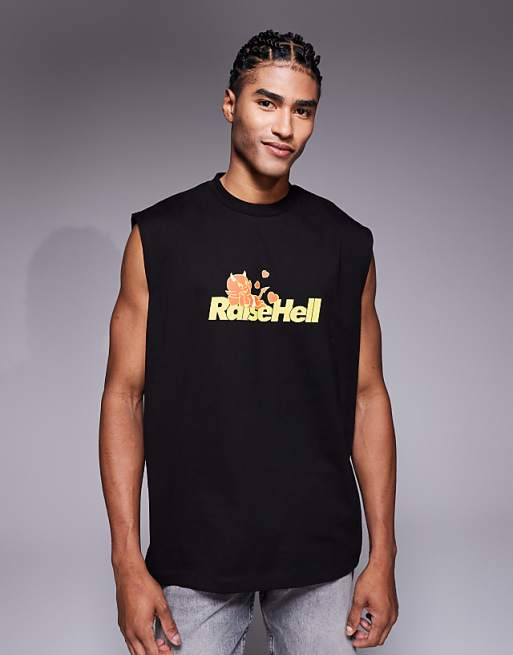 ASOS DESIGN Halloween oversized tank with text graphic in black