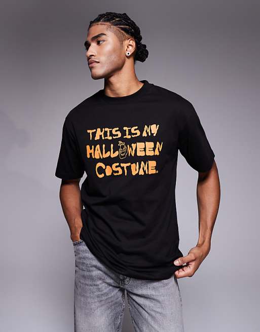 ASOS DESIGN Halloween relaxed t-shirt with slogan text graphic in black