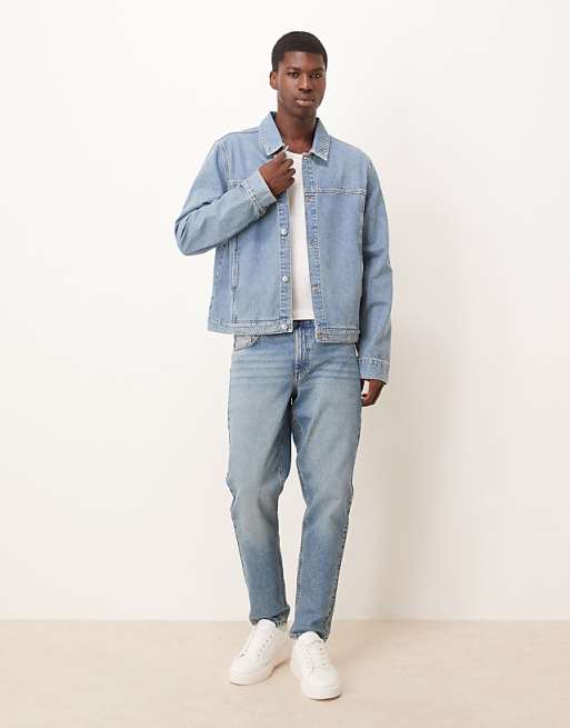 ASOS DESIGN Harrington Jacket In Light Wash Denim With Subtle Green Tint