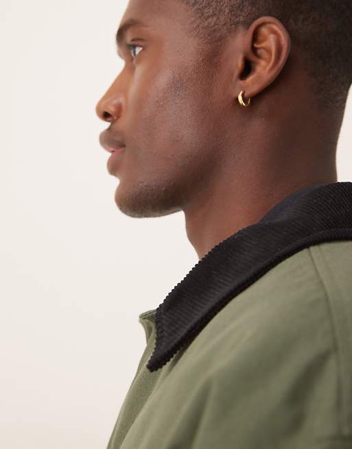 ASOS DESIGN Harrington Jacket With Cord Collar In Washed Khaki - KHAKI