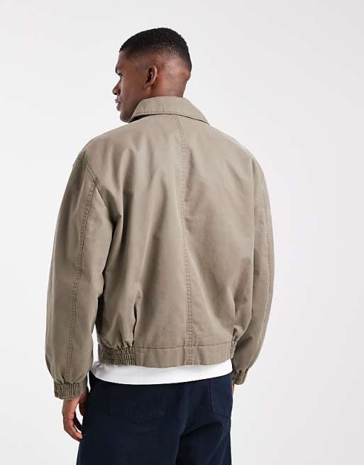 ASOS DESIGN Harrington Wax Jacket In Stone
