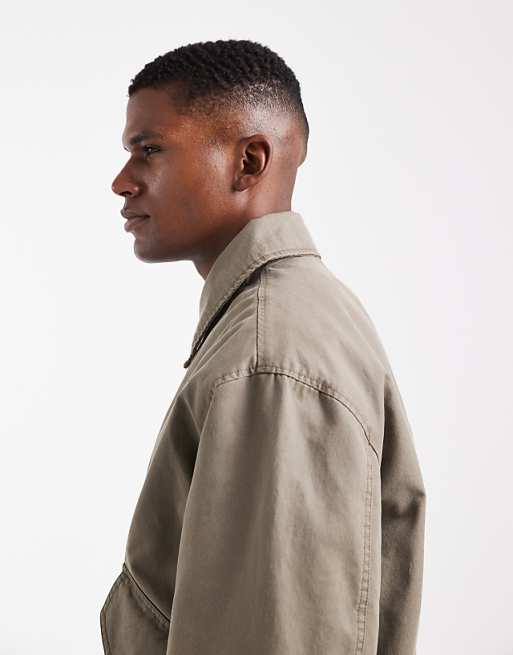 ASOS DESIGN Harrington Wax Jacket In Stone