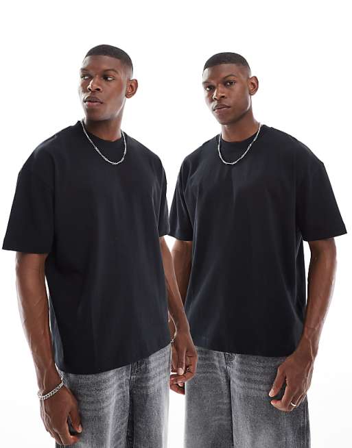 ASOS DESIGN heavyweight 2 pack oversized t-shirts in black