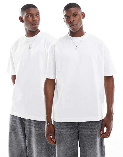 ASOS DESIGN heavyweight 2 pack oversized t-shirts in white
