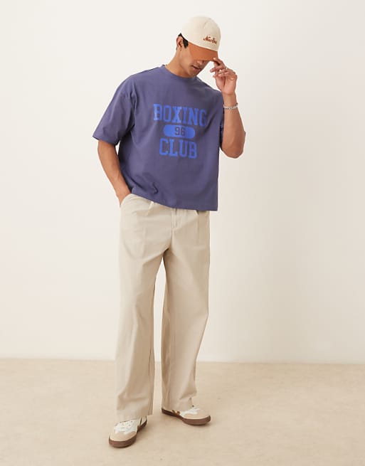 ASOS DESIGN Heavyweight 240g Oversized Boxy T-shirt With Boxing Print Detail In Blue