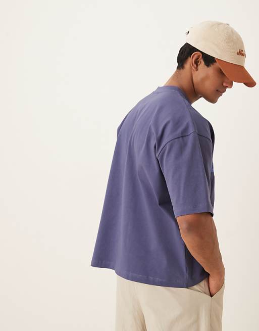 ASOS DESIGN Heavyweight 240g Oversized Boxy T-shirt With Boxing Print Detail In Blue