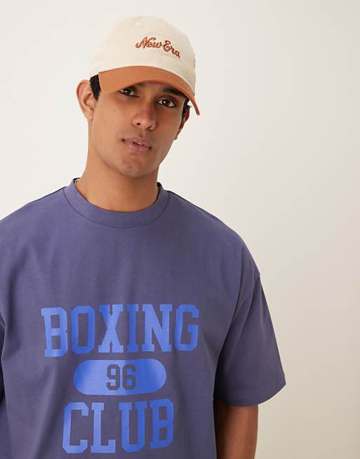 ASOS DESIGN Heavyweight 240g Oversized Boxy T-shirt With Boxing Print Detail In Blue