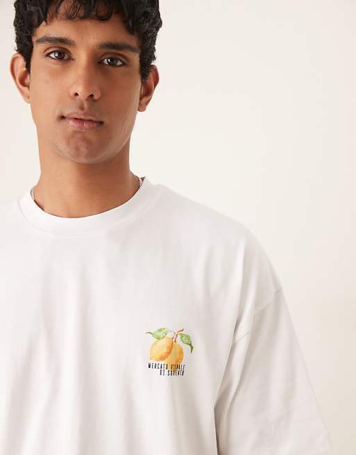 ASOS DESIGN Heavyweight 240g Oversized T-shirt With Lemon Print In White