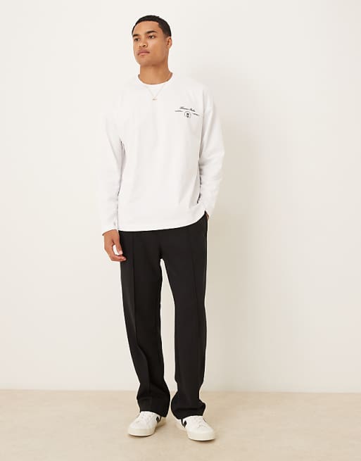 ASOS DESIGN Heavyweight 240g Relaxed Fit Long Sleeved T-shirt With Leaf Print In White
