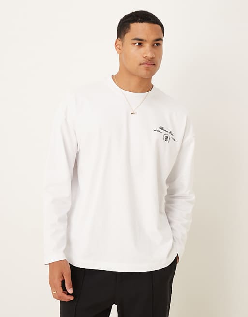 ASOS DESIGN Heavyweight 240g Relaxed Fit Long Sleeved T-shirt With Leaf Print In White