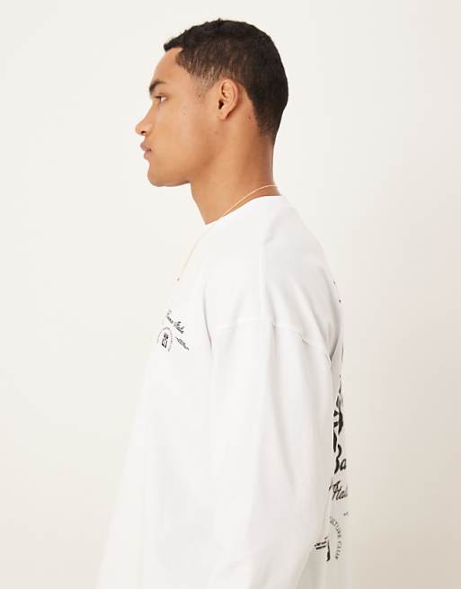 ASOS DESIGN Heavyweight 240g Relaxed Fit Long Sleeved T-shirt With Leaf Print In White