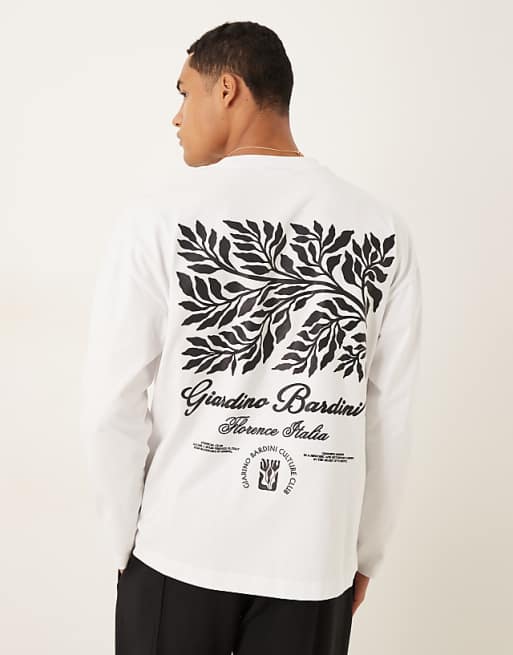 ASOS DESIGN heavyweight 240g relaxed fit long sleeved t-shirt with leaf print in white