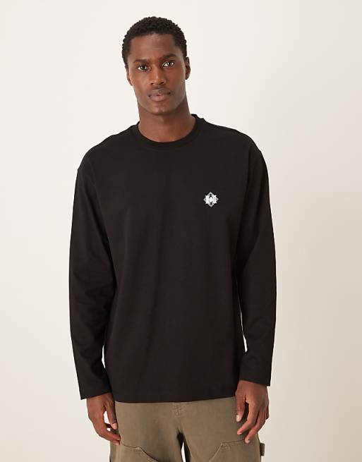 ASOS DESIGN Heavyweight 240gsm Long Sleeved Relaxed Fit T-shirt With Spine Print In Black