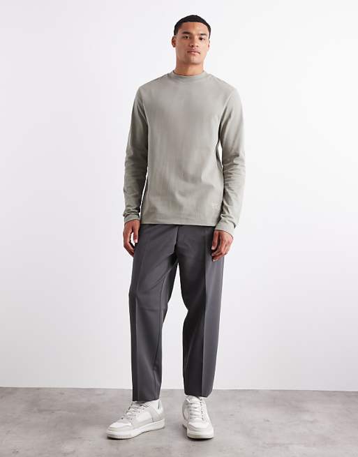 ASOS DESIGN Heavyweight 240gsm Long Sleeved T-shirt With Print Detail In Khaki