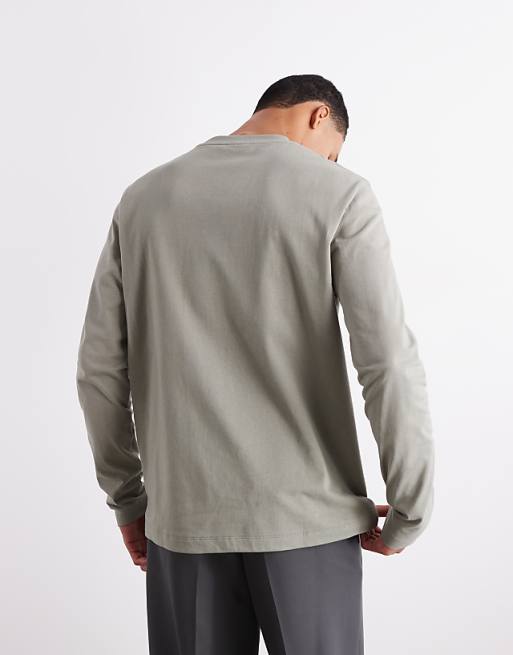 ASOS DESIGN Heavyweight 240gsm Long Sleeved T-shirt With Print Detail In Khaki