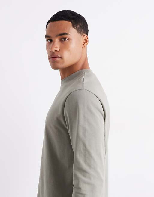 ASOS DESIGN Heavyweight 240gsm Long Sleeved T-shirt With Print Detail In Khaki