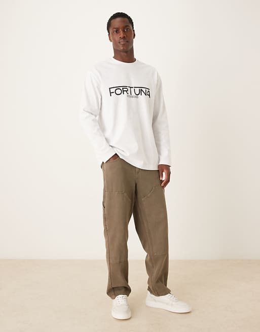 ASOS DESIGN Heavyweight 240gsm Long Sleeved T-shirt With Sports Print In White