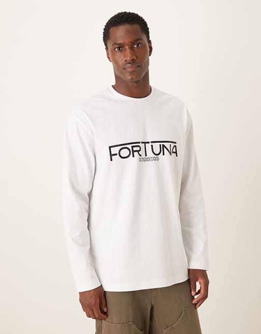 ASOS DESIGN heavyweight 240gsm long sleeved t-shirt with sports print in white
