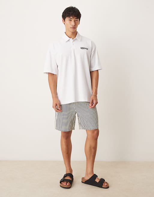 ASOS DESIGN Heavyweight 240gsm Polo Shirt With Print Detail In White
