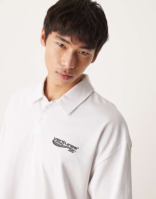 ASOS DESIGN Heavyweight 240gsm Polo Shirt With Print Detail In White