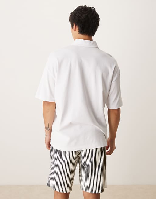 ASOS DESIGN Heavyweight 240gsm Polo Shirt With Print Detail In White