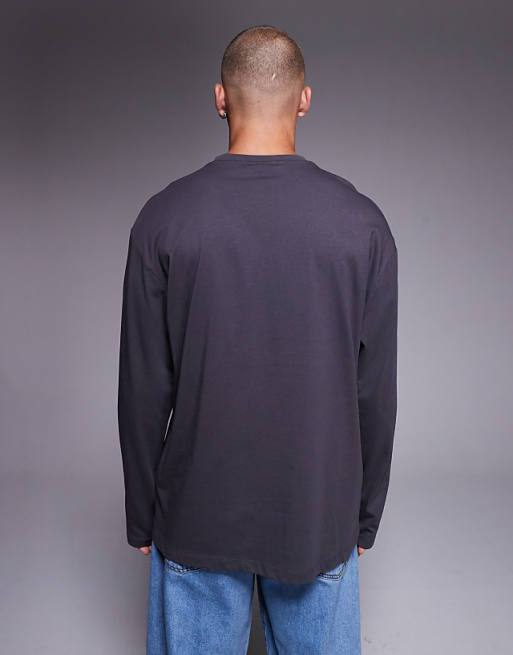 ASOS DESIGN Heavyweight 240gsm Relaxed Fit Long Sleeved T-shirt With Chest Print In Charcoal