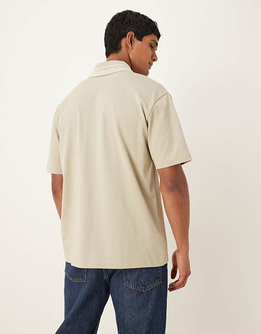 ASOS DESIGN Heavyweight 240gsm Relaxed Fit Polo Shirt With Tipping Detail In Khaki