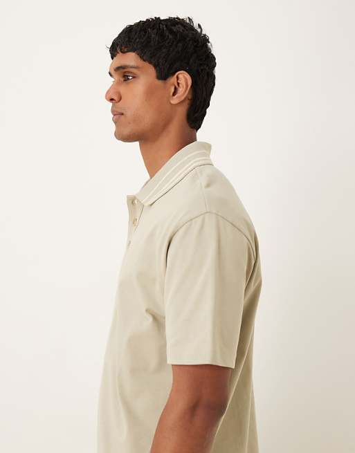 ASOS DESIGN Heavyweight 240gsm Relaxed Fit Polo Shirt With Tipping Detail In Khaki