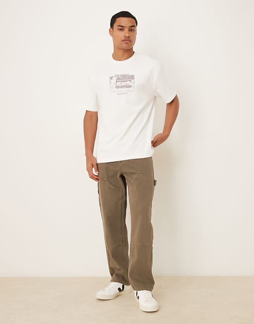 ASOS DESIGN Heavyweight 240gsm Relaxed Fit Printed T-shirt In Ecru